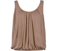 Ladies Sleeveless Bubble Hem Straps Top Women’s Scoop Neck Stretch Vest Loose Fit Elasticated Waist Summer Jersey Casual Plain Camisole VestTops Size UK Plus Size 8-26 Mocha