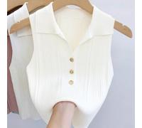 Ladies Sleeveless Knitted Vest Solid Collarless Tank Top Soft Stretch Fabric Base Layer Shirt Casual Innerwear Suitable For Four Seasons Average Size(Average Size White)