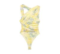 Ladies Sleeveless Vests Slim Fit Tanks Top Women's Spring Printed Asymmetric Pleated Silk Net Bodysuit 2xl Crop Top (Yellow, S)