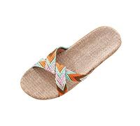 Ladies Slide Sandals Open Toe Flat-Straw Bottom, Women Beach Slippers Summer Sliders Sandals, Summer Breathable Slides Beach Shoes Linen Slippers For Ladies Girls Bathroom Poolside Sandals