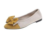 Ladies Slip-on Flat Suede Shoes Breathable Synthetic Leather Loafer with Pointed Toe,Memory oam Insole,Lightweight Doll Footwear for Commuting, ffice and City Walking Working (Yellow, 4)