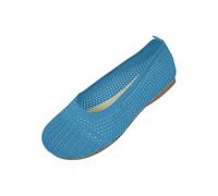 Ladies Slip-on Loafer Flat Woven Arch-Support Knitted Mesh Round Closed Toe Shoes Breathable Wide Width Ballet Comfortable Bow Dress Walking Anti Slip Orthopaedic occasin (Blue, 7)