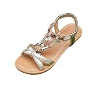 ladies slip on sandals Women's Sandal Flat Bohemian Beaded Summer Sandal Casual Anti-slip Elastic Ankle Strap Slides Comfortable Open Toe Dressy Boho Wedge Shoes cushion walk sandals Gold 4