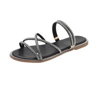 Ladies Slip on Sandals Womens Sandals Size 8 UK Women's Glitter Decor Flat Sandals Strappy Slides Open Toe Slippers White Sandals GLIP Flops Ladies Sandals Size 7 (Black, 4.5)