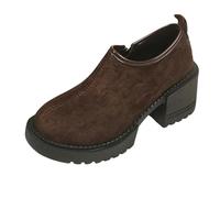 Ladies Slip On Shoes Foreign Trade Plus Size Side Zipper Casual Shoe Women's Spring and Autumn Round Headed Leopard Print Loafers Casual Thick Heel Kick Shoes Brown