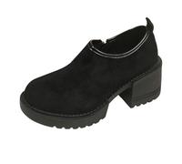 Ladies Slip On Shoes Foreign Trade Plus Size Side Zipper Casual Shoe Women's Spring and Autumn Round Headed Leopard Print Loafers Casual Thick Heel Kick Shoes Black