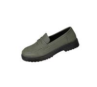 Ladies Slip On Shoes Wide Width Walking Shoe Round Toe Solid Color Classic Flat Low Heel Comforotable Casual Loafer Shoes Office Leisure Army Green