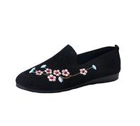 Ladies Slip on Trainers Wedges Shoes for Women Ladies Fashion Embroidery Breathable Knitting Comfortable Flat Casual Shoes Orthopedic Sports Trainers Lightweight Orthopaedic Shoe Black 5.5