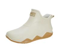 Ladies Slip on Waterproof Ankle Rain Shoes with Wave Sole, Lightweight Trainer Style Rubber Wellies Women, Non Slip Waterproof Footwear for Garden Walking, Low Cut Insulated Outdoor Shoes Beige