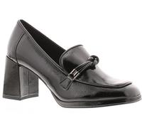 Ladies Slip Pu Upper Loafers On A Block Heel And A Snaffle Trim To, Black, 5