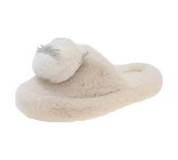 Ladies Slippers 6.5 UK Trade Sliders Female Winter Cute Plush Thickened Cotton Slippers Warm Size 8 Sliders Womens White