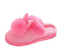 Ladies Slippers Cartoon Rabbits Indoor Slipper Novelty Solid Color Slippers Thermal Fleece Lining Women Shoes Cloud-Like Comfort Winter Slipper Cold Floor Mornings House Shoe
