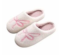 Ladies Slippers - Cozy Winter Couple Slippers Embroidered Bow Design Unisex Fleece Lined Shoes For And Indoor Outdoor Comfort