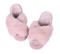 Ladies Slippers Fashion Fur Slippers For Women Winter Soft Bottom Cozy Flip Flops Female Indoor Home Fluffy Short Plush Fuzzy Slides(Pink,40-41(9.6-9.8 inch))