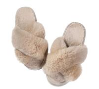 Ladies Slippers Fashion Fur Slippers For Women Winter Soft Bottom Cozy Flip Flops Female Indoor Home Fluffy Short Plush Fuzzy Slides(Camel,40-41(9.6-9.8 inch))
