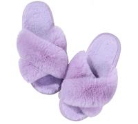 Ladies Slippers Fashion Fur Slippers For Women Winter Soft Bottom Cozy Flip Flops Female Indoor Home Fluffy Short Plush Fuzzy Slides(Purple,36-37(8.8-9 inch))