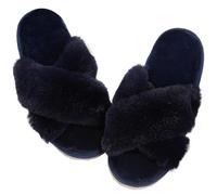 Ladies Slippers Fashion Fur Slippers For Women Winter Soft Bottom Cozy Flip Flops Female Indoor Home Fluffy Short Plush Fuzzy Slides(Navy Blue,36-37(8.8-9 inch))