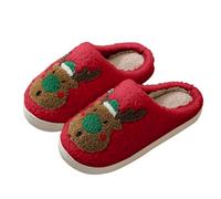 Ladies Slippers Ladies Fashion Christmas Deer Closed Toe Flat Bottom Warm Cozy Clogs Little Deer Pattern For Her Cozy House Slippers(Watermelon Red, 5)