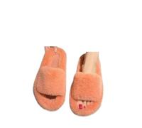 Ladies Slippers One Word Thick Fur Slippers Double Casual Home Cotton Shoes For Women Flat Plush Cross Straps(Orange 03,40)