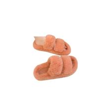 Ladies Slippers One Word Thick Fur Slippers Double Casual Home Cotton Shoes For Women Flat Plush Cross Straps(Orange,35)