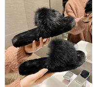 Ladies Slippers,Rubber Sole Material Ladies Slippers Artificial Short Plush Ultra-Soft Soft Flat Comfy Fur Slides with Arch Support Open Toe Flat Sandals for Indoor Outdoor Fashion Sandals (B 25CM)
