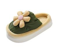 Ladies Slippers Size 6.5 UK Woman Slippers Size 4 Couple Women's Winter Indoor Thick Bottom and Warm Non Slip Cotton Slippers Novelty Slippers Women Extra Wide Ladies Slippers (Green, 6.5)