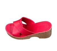 Ladies Slippers Summer Heel Thick Sole Home Non Slip Wear Wedge Heel Fish Mouth Casual Slippers Slip-On Sandals for Ladies (Red, 3.5)