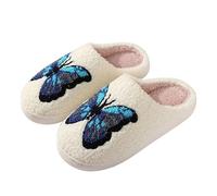 Ladies Slippers Women Butterflies Womens Fuzzy Slippers Funny Printed Indoor Shoes Slip On House Shoes Anti Slip Home Sliders Cozy Fluffy Sliders Funky Casual Slides White Simple Slides