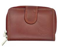 Ladies Small Dual Zipped Smooth Leather Organiser Purse with Concertina Card Holder-Mid Brown