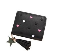 Ladies Small Short Tassel Wallet, Cute Girl Zipper PU Leather Coin Purse, Female Hand Wallet Purse(Black)