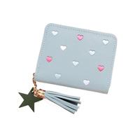 Ladies Small Short Tassel Wallet, Cute Girl Zipper PU Leather Coin Purse, Female Hand Wallet Purse(Blue)