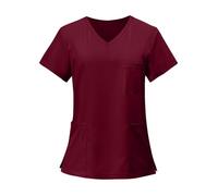 Ladies Smart Tunic Tops Plus Size Stretchy Health Carer Scrʋb Work Uniform Lightweight Basic Nurse Workwear Uniforms Breathable V-Neck Womens Healthcare Office Shirts with 3 Pockets Wine
