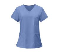 Ladies Smart Tunic Tops Plus Size Stretchy Health Carer Scrʋb Work Uniform Lightweight Basic Nurse Workwear Uniforms Breathable V-Neck Womens Healthcare Office Shirts with 3 Pockets Blue