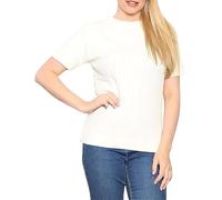 Womens Smooth Knit Classic Short Sleeve Jumper Ladies V Neck Shirt Casual Wear Outdoor Life Style Sweater All Over Cable Knit Sweater Top Plus Sizes UK 8-22 Cream