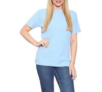 Womens Smooth Knit Classic Short Sleeve Jumper Ladies V Neck Shirt Casual Wear Outdoor Life Style Sweater All Over Cable Knit Sweater Top Plus Sizes UK 8-22 Sky Blue