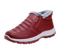 Ladies Snow Boots Wide Fit Winter Warm Fur Lined Boots Fashion Waterproof Ankle Booties Thermal Slip on Winter Shoes Comfortable Non Slip Walking Boot Outdoor Sneakers Pull on Booties Red