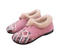 Ladies Snow Shoes Winter Boots Chinese Style Retro Flower Embroidery Home Shoes Bootie Memory Foam Short Thermal Fur Fleece Lined Slippers UK 5 Pink Footwear