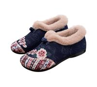 Ladies Snow Shoes Winter Boots Chinese Style Retro Flower Embroidery Home Shoes Bootie Memory Foam Short Thermal Fur Fleece Lined Slippers UK 7.5 Blue Footwear