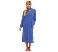 Ladies Soft Fleece Long Dressing Gown Sizes UK 10 to 24 Robe Zip Front Pockets (Blue, 14/16)