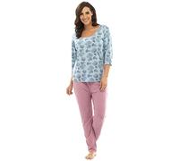 Ladies Soft Handle Jersey Pyjama Set with Styled Floral Printed Top (12-14) Blue/Pink
