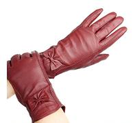 Ladies Soft Real Genuine Leather Lined Warm Bow 2 Stitches Winter Gloves Medium Size (comes with MK EUROPE packaging) (wine)