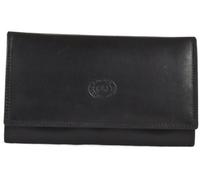Ladies Soft Real Nappa Leather Long Flap-over Purse with Inner Flap pockets (Black)