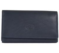 Ladies Soft Real Nappa Leather Long Flap-over Purse with Inner Flap pockets (Navy)