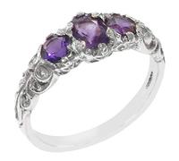 Ladies Solid 925 Sterling Silver Natural Amethyst Victorian Trilogy Ring - Size P
