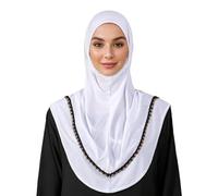 Ladies Solid Color Jersey Hijab Soft Islamic Malaysia Head Scarf Full Cover Turban Instant Hijab Long Ramadan Head Shawl Wrap Worship Prayer Headpiece for Women Girls White