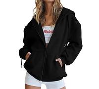 Ladies Solid Color Zip Up Hoodies Sweatshirt Womens Long Sleeves Casual Fashion Loose Y2K Hooded Coats Outfits Soft Comfortable Lightweight Hoodies Tops for Women UK