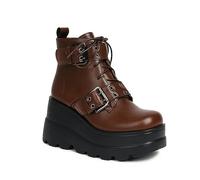 NMMAX Ladies Solid Goth Platform Ankle Boots Fashion Buckle Punk Wedges High Heels women's Boots Party Street Woman Shoes-Brown-UK 4