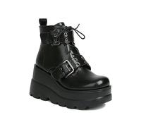 NMMAX Ladies Solid Goth Platform Ankle Boots Fashion Buckle Punk Wedges High Heels women's Boots Party Street Woman Shoes-BLACK-UK5.5