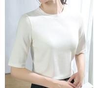Ladies Solid Half Sleeve Tee With Round Neck Elastic Ribbed Fabric Casual For Slim Fit Pullover Top Suitable For Four Seasons And Various For Occasions(3XL White)