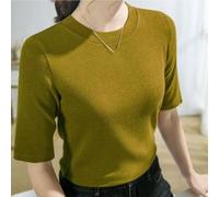Ladies Solid Half Sleeve Tee With Round Neck Elastic Ribbed Fabric Casual For Slim Fit Pullover Top Suitable For Four Seasons And Various For Occasions(2XL Yellow)